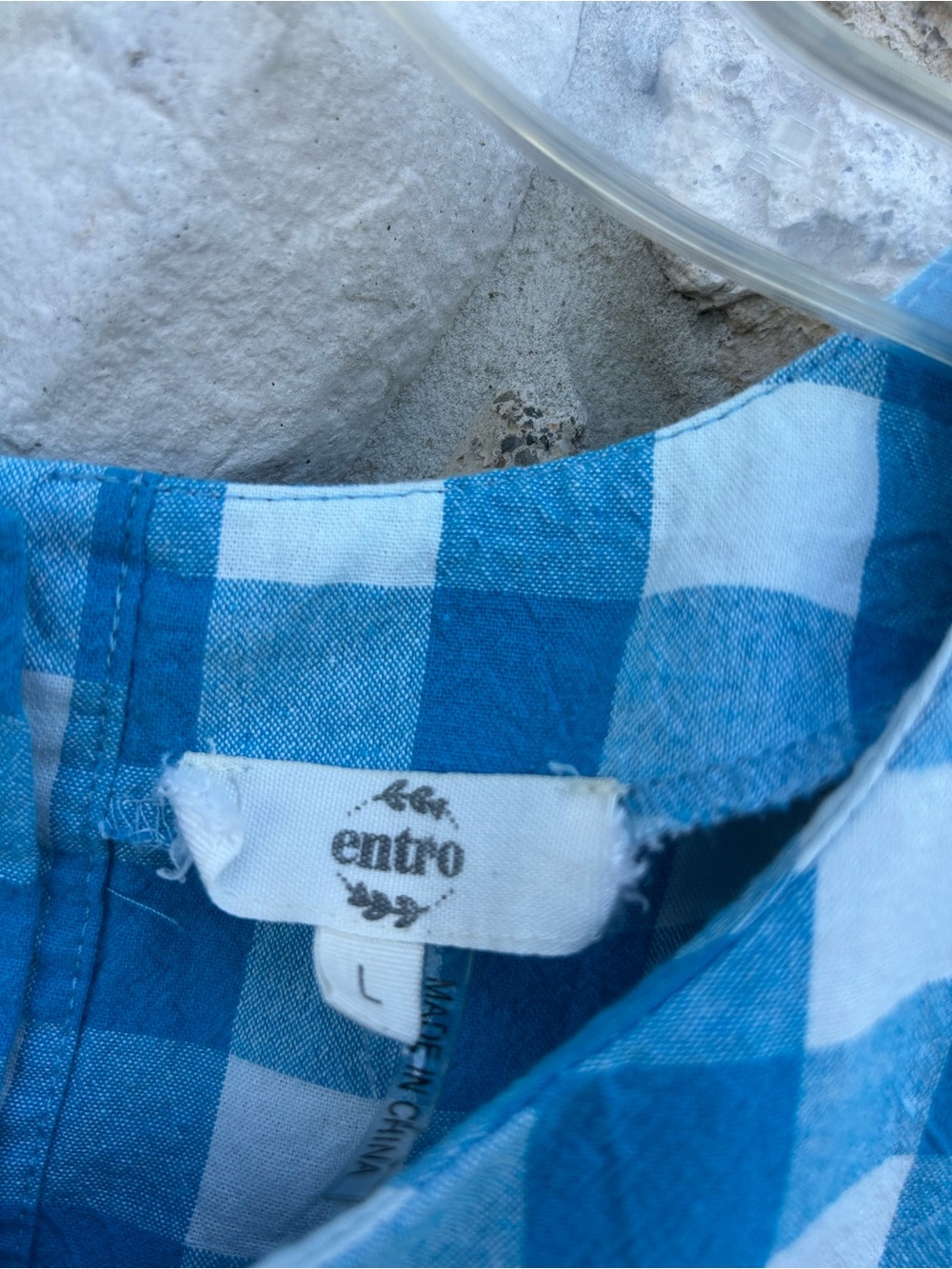 Entro Boutique Top Size L Blue Gingham Cotton Ruffle Feminine Boxy Cropped Boho - Picture 4 of 7